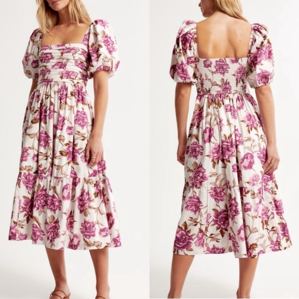 NWT ABERCROMBIE & FITCH Emerson Poplin Puff Sleeve Midi Dress Sz MT